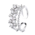 Luxurious double-layer silver ring with marquise and round cut zircons in 45-degree view - White Gold