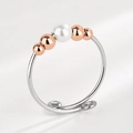 Adjustable open ring with a central white pearl and symmetric rose gold beads finish - Adjustable Open / White Gold + Rose Gold