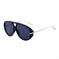 Retro punk pilot sunglasses with black frame, hollow bridge and gold metal temples - Solid Grey