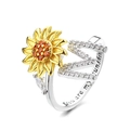 Rotating sunflower ring with letter M and You are my sunshine engraving for women - Letter M