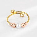 Verstellbarer goldener Ring mit Perle und roségoldenen Perlen zur Stressbewältigung - Einstellbar Offen / Gold + Roségold