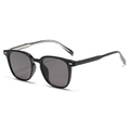 Classic square frame black sunglasses for men with silver metal accents on the temple - Bright Black Full Grey (C1)