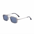 Steampunk gunmetal square sunglasses with retro double bridge and gray blue lenses - Matte Silver Frame Mercury Coating Lens