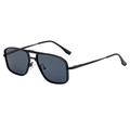 Classic black metal square navigator sunglasses with double bridge and grey lenses - Matte Black Frame Grey Lens (C1)