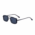 Black square steampunk sunglasses with double bridge metal frame and dark lenses - Matte Black Frame Gray Lens
