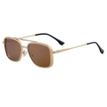 Men's retro square sunglasses with gold metal frame and brown lenses with double bridge - Matte Gold Frame / Tea Lens