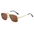 Classic aviator sunglasses with gold double-bridge metal frame and brown lenses - Matte Gold Frame All Brown Lens (C4)