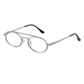 Retro oval metal sunglasses in silver finish with double bridge and black temple tips - Matte Silver Clear Lens