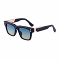 Square black frame sunglasses with blue-yellow gradient lenses and gold temple accents - Shiny Black Gold Green Yellow (C4)