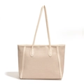 Borsa tote intrecciata beige minimalista con manici in pelle coordinati per uso quotidiano - Bianco