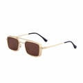 Steampunk rectangular sunglasses with gold metal frame and brown lenses for men - Matte Gold Frame Brown Lens