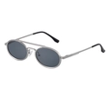 Retro oval sunglasses with silver metal double bridge frame and dark grey lenses - Matte Silver Grey Lens