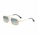 Vintage gold metal square frame sunglasses with blue-brown gradient lenses for men - Matte Gold Frame Green Yellow Gradient Lens