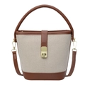 Borsa a secchiello in tela beige e pelle marrone con chiusura a scatto dorata - Tela Patchwork Pelle Marrone / Marrone