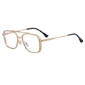 Modern gold metal full-frame sunglasses with retro double bridge and black temple tips - Matte Gold Frame / Transparent Lens