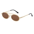 Retro double bridge oval sunglasses with gold metal frame and dark brown lenses - Matte Gold Brown Lens