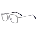Vintage square silver metal frame sunglasses with double bridge and black temple tips - Matte Silver Frame / Transparent Lens