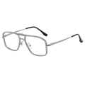 Silver metal square double-bridge sunglasses with black temple tips and clear nose pads - Matte Silver Frame Clear Lens (C8)