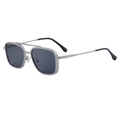 Men's retro square aviator sunglasses with silver metal frame and dark grey lenses - Matte Silver Frame / Gray Lens