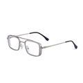 Square metal frame sunglasses with double bridge design in titanium grey finish - Matte Silver Frame Clear Lens