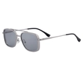 Retro square silver metal sunglasses for men with classic grey lenses and double bridge - Matte Silver Frame / Light Mercury Lens