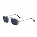Men's retro square metal frame sunglasses with gray polarized lenses and double bridge - Matte Silver Frame Grey Lens