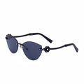Gafas de sol de ojo de gato sin montura con lentes negras y patilla de trébol - Negro Brillante Diamante Plata Gris (C1)