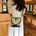 Chic cream canvas bucket bag with black leather trim and elegant gold metal hardware - Black