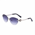 Gafas de sol de ojo de gato sin montura con lentes degradadas moradas y patillas de pedrería - Negro Brillante Diamante Plata Gris Degradado (C5)