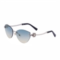 Gafas de sol cat-eye sin montura con lentes degradadas azules y varillas de trébol - Negro Brillante Diamante Plata Verde Amarillo Degradado (C6)