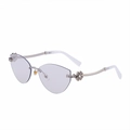 Lunettes de soleil œil de chat sans monture avec verres dégradés gris et branches trèfle strass - Blanc Laiteux Diamant Argent Miroir Argent (C7)