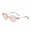 Lunettes de soleil œil de chat sans monture avec verres dégradés pêche et strass trèfle - Gris Translucide Diamant Argent Or Thé Revêtement Bleu (C4)