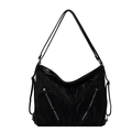 Large black pleated soft leather backpack for women with bow details and zippers - Black