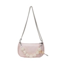 Pink minimalist underarm bag with silver chain strap and beaded handle for women - Pink