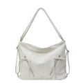 Grande borsa tote plissettata bianco crema con fiocco e dettagli a doppia zip - Bianco Sporco