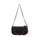 Black mini shoulder bag with amber beads, jacquard fabric and silver chain strap - Black