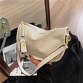 Off-white woven hobo bag with gold hardware and wide shoulder strap in premium texture - Off White