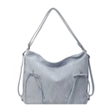 Borsa tote celeste con texture plissettata artistica e cerniere decorative con fiocco - Blu