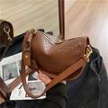 Brown woven texture crossbody bag with gold hardware and stylish crescent moon shape - Brown