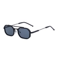 Lunettes de soleil rétro noires à monture hexagonale en métal et double pont - Noir Intégral Classique (C1)