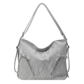 Silver-grey pleated tote bag with large capacity, double zip pockets and bow detailing - Silver