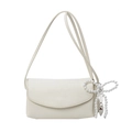 Cream white crossbody bag with pearl bow pendant and heart charm in Korean style - Off-white
