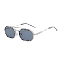 Lunettes de soleil rectangulaires modernes avec monture en métal argenté et verres gris - Monture Argentée Écaille Gris Complet (C5)