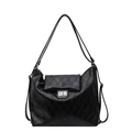 Classic black quilted shoulder bag with silver turn-lock clasp and shiny leather finish - Black
