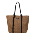 Braune gewebte Strohtasche mit schwarzen Seilgriffen und minimalistischem Akzent - Braun