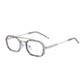 Lunettes de soleil rétro à double pont avec texture marbre gris et métal - Monture Argentée Écaille Transparent (C9)