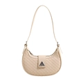 Borsa a spalla minimalista in pelle intrecciata beige con fibbia triangolare in argento - Bianco Sporco