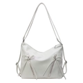 White faux leather bow backpack with decorative zippers and adjustable straps - Off White
