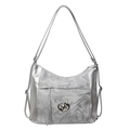 Silberne Tragetasche mit Marmormuster und Stern-Logo in stilvollem Metallic-Look - Silber