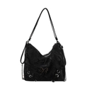 Trendige schwarze PU-Hobo-Tasche mit Marmortextur und Schmetterlings-Metallkette - Schwarz